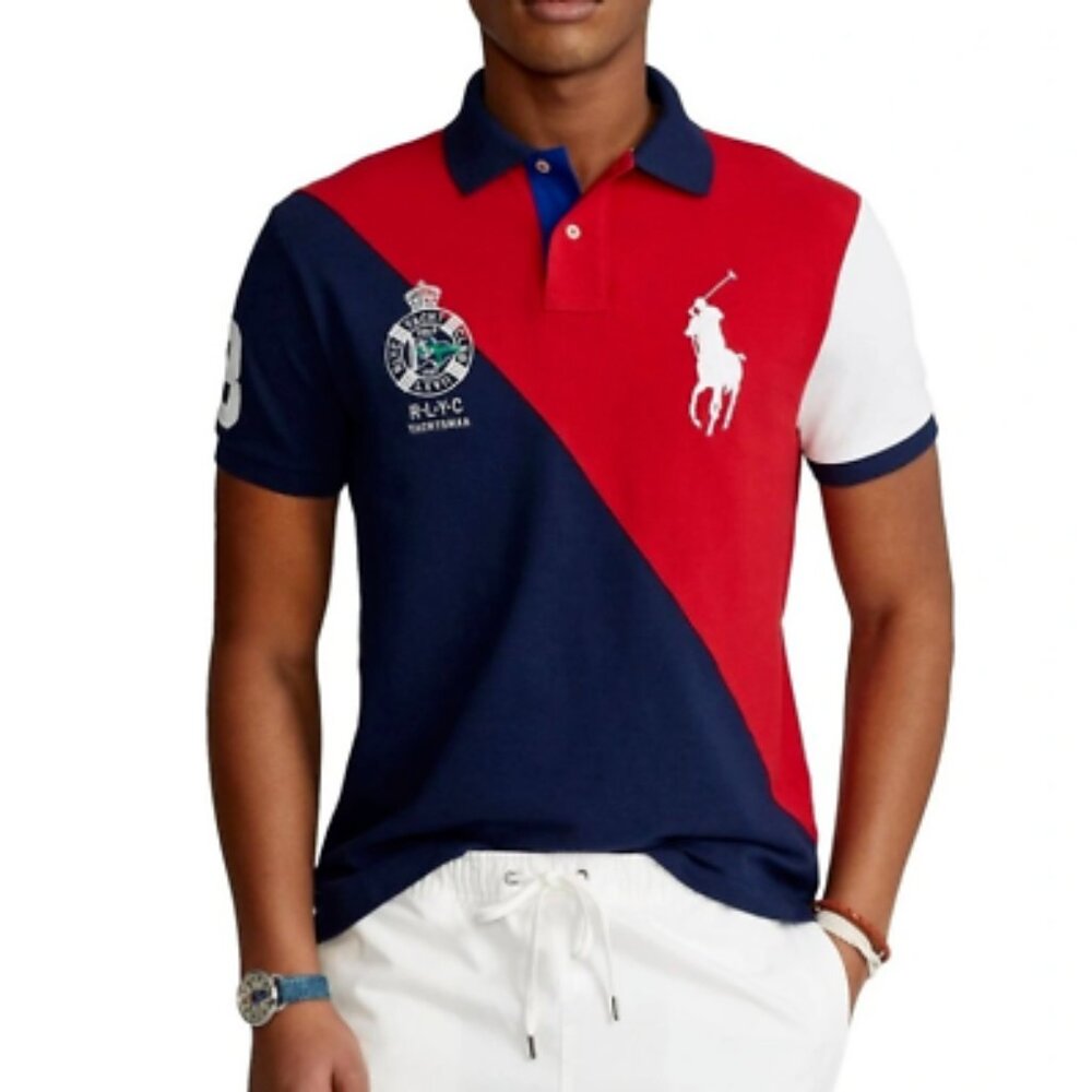 Polo Ralph Lauren Yacht Club Polo Shirt - Red/Navy/White - Size Small